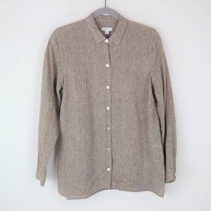 J Jill Linen Women's XS Button Up Shirt - beige Long Sleeve Collared.